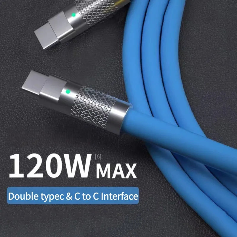 120W 6A Super Fast Charge USB-C to C Liquid Silicone Cable | PD Quick Charge 1M 2M Cord