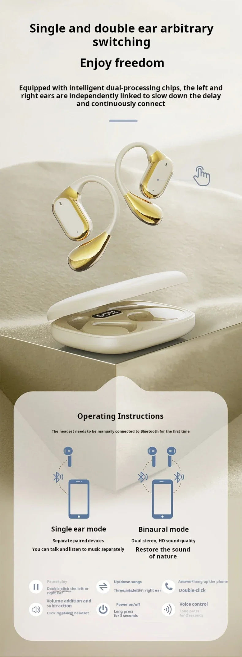 Sony Open-Ear Wireless Earphones 360 Surround Sound Earbuds