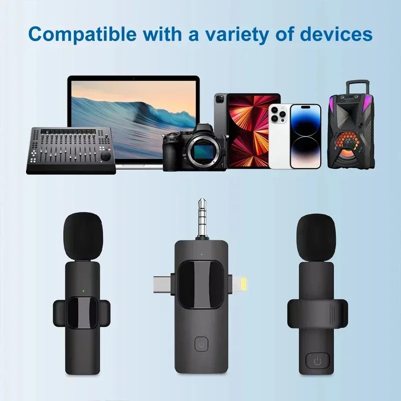 VIKEFON 3-in-1 Wireless Lavalier Microphone for iPhone, Android, DSLR & PC