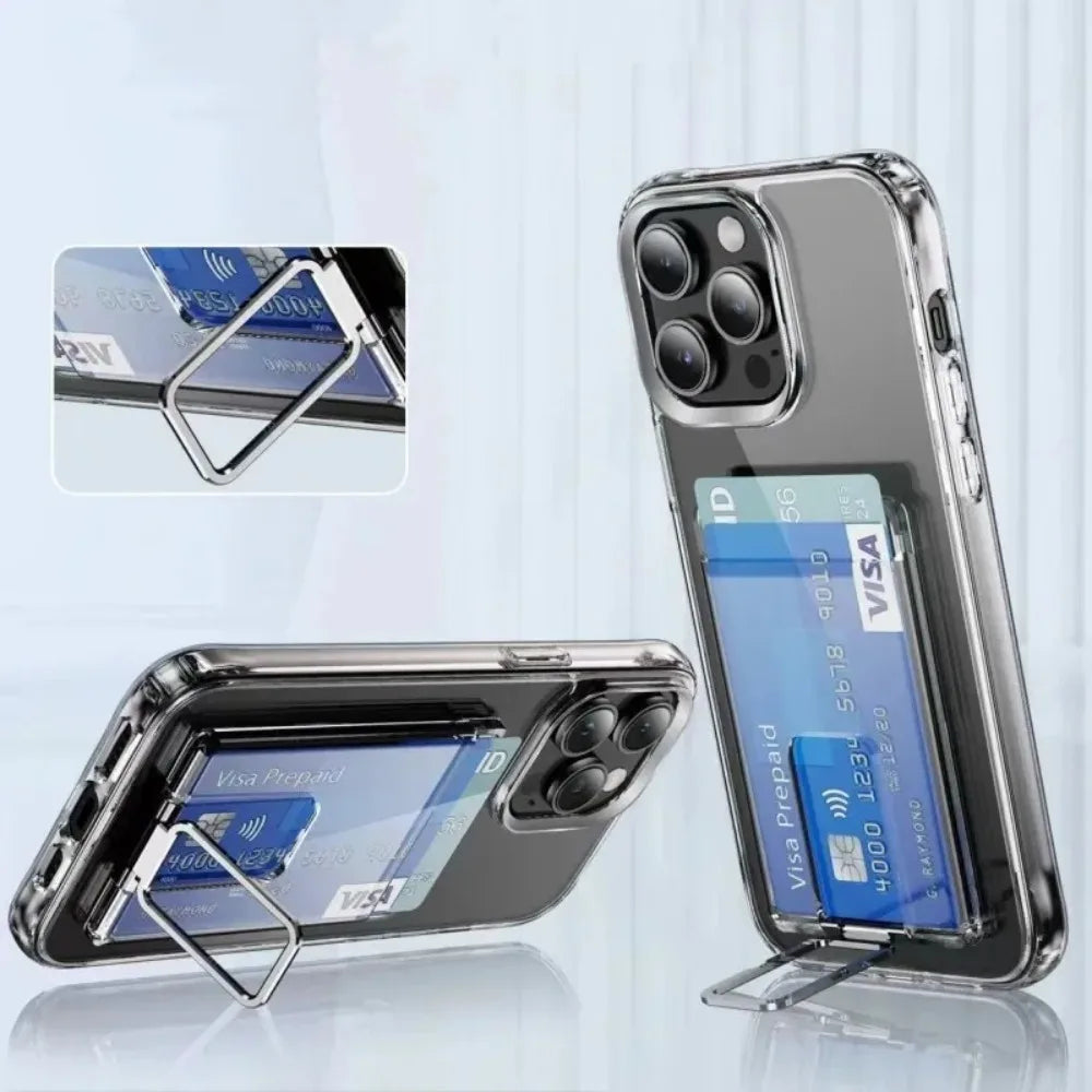 MagSafe Wallet Clear iPhone Case | Card Slot Fold Stand Magnetic Cover iPhone 16 15 14 13 12 11