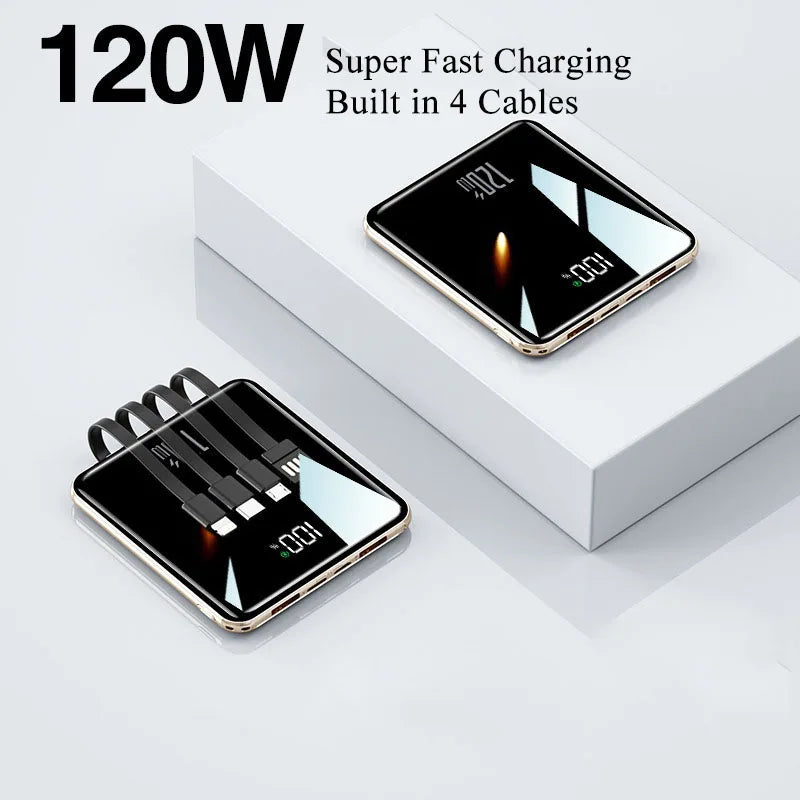20000mAh 120W Ultra-Thin Power Bank with 4 Built-in Cables for Fast Charging