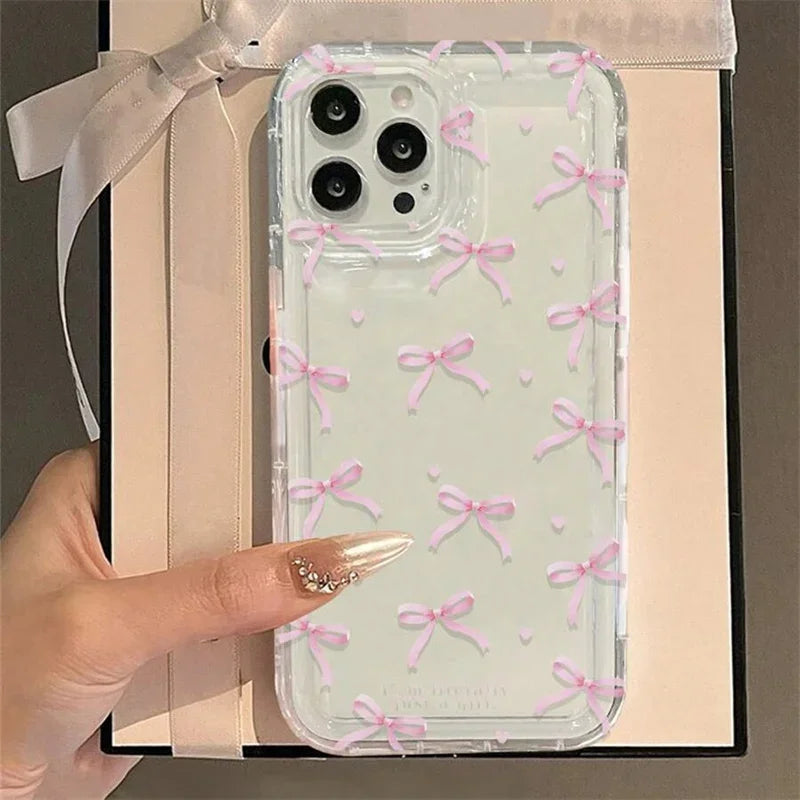 Soft Pink Heart Bow Clear iPhone Case for Women
