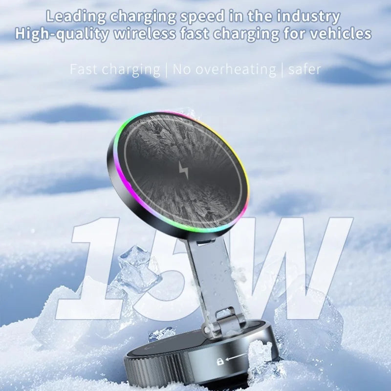 KEBETEME 15W Wireless Charging Car Mount – Vacuum Suction Magnetic Phone Holder
