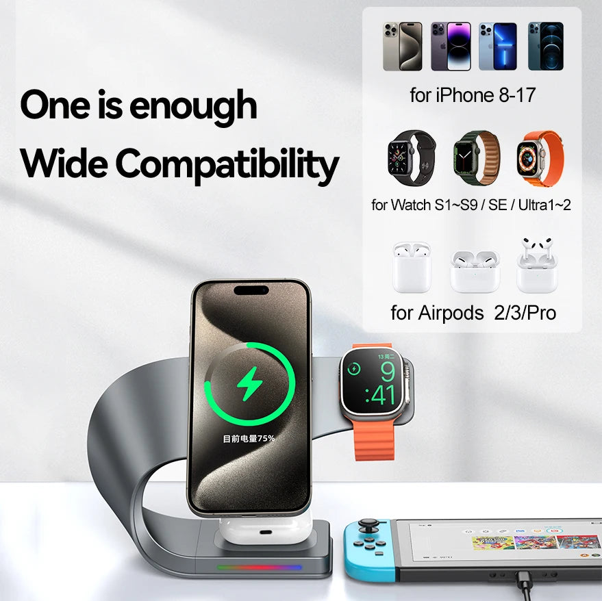 CrownQu 4-in-1 Magnetic Wireless Charging Station – 15W