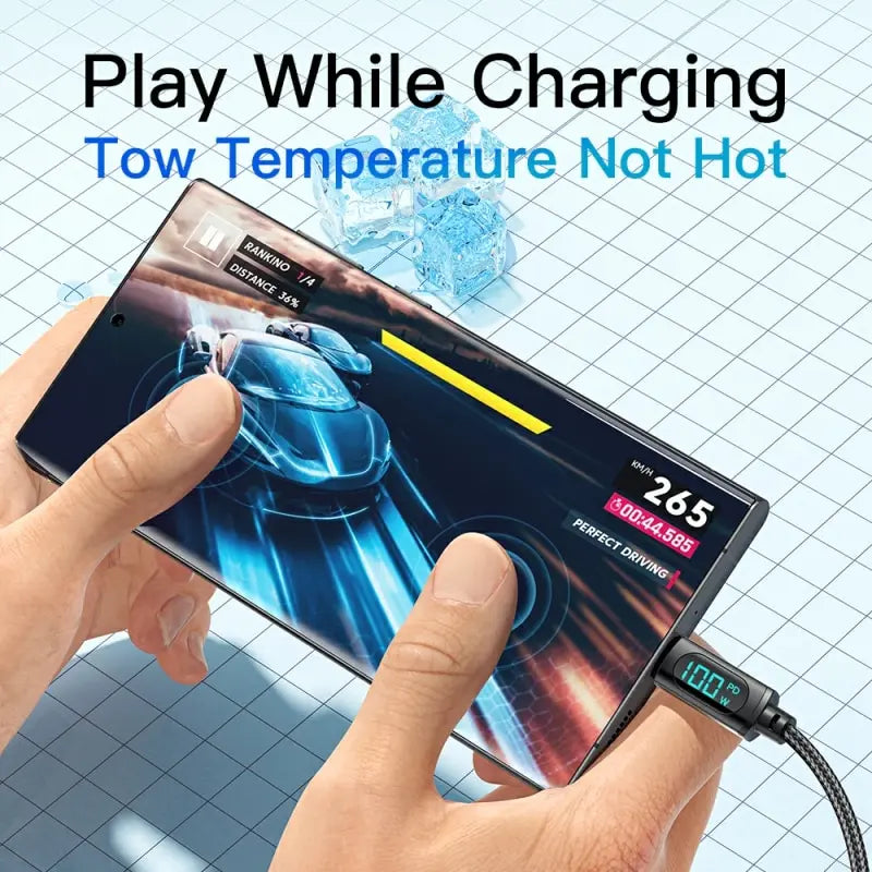 ESSAGER 100W USB-C to C Cable with LED Display | PD Fast Charging Xiaomi POCO Realme MacBook iPad