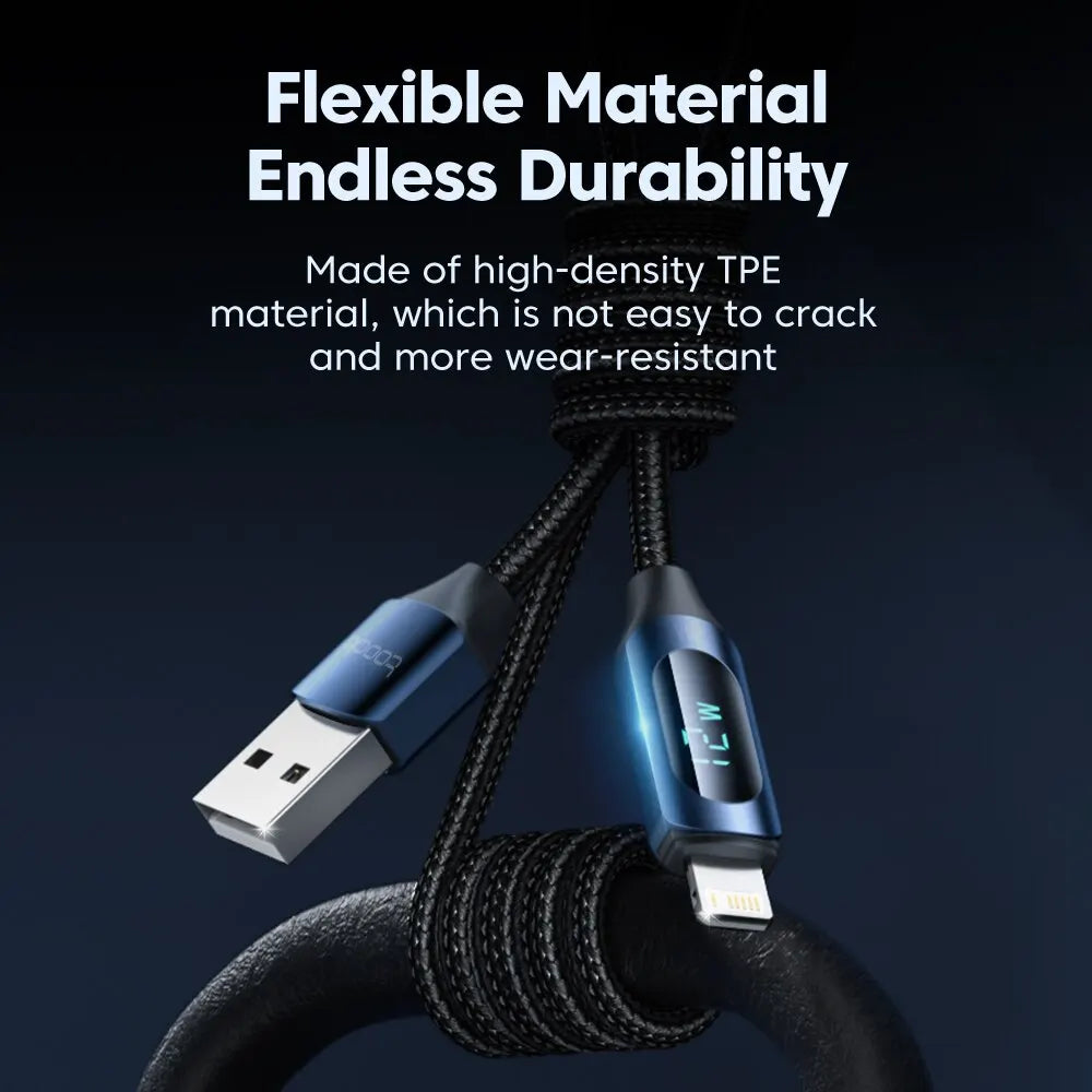 Toocki LED Display iPhone Cable | 2.4A Fast Charging Lightning Braided Cord 1m 2m iPhone 14–7