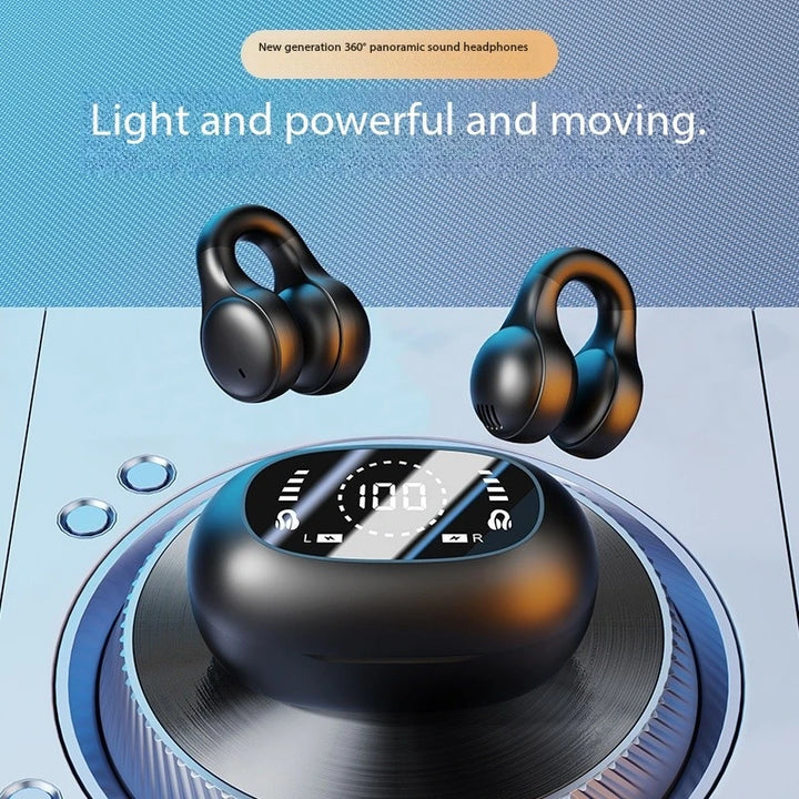 BT 5.3 Mirror Ear Clip Headphones | Digital Display OWS | HiFi Lossless AAC | Sport Wireless