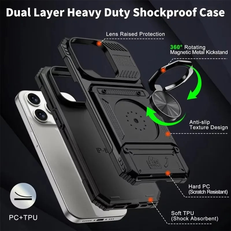 iPhone Magnetic Wallet Case Kickstand Heavy Duty Card Holder