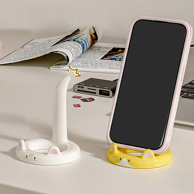 Cute Cartoon Cat Desktop Phone Holder | Creative Mini Stand Decorative Ornament | Gift Accessory