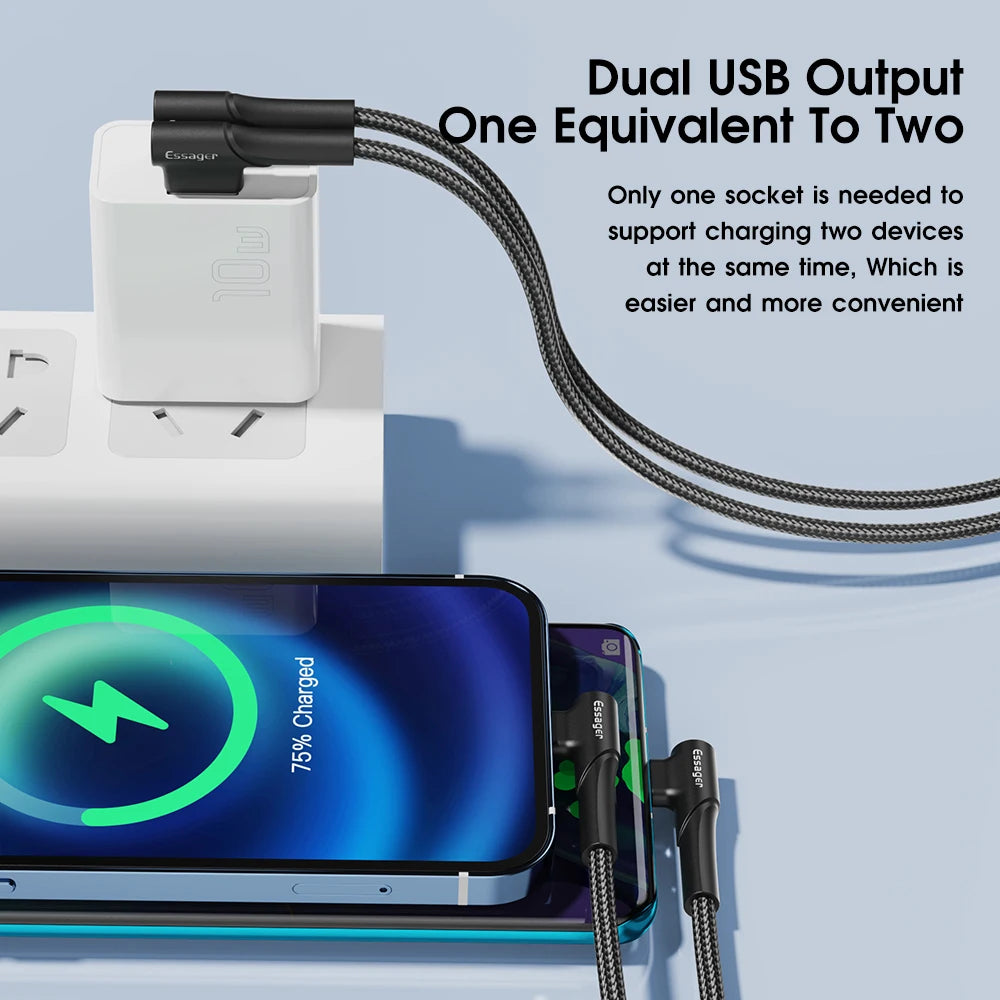 Dual USB Wall Charger 10W by Essager US Plug Travel Adapter Compatible with iPhone and Android