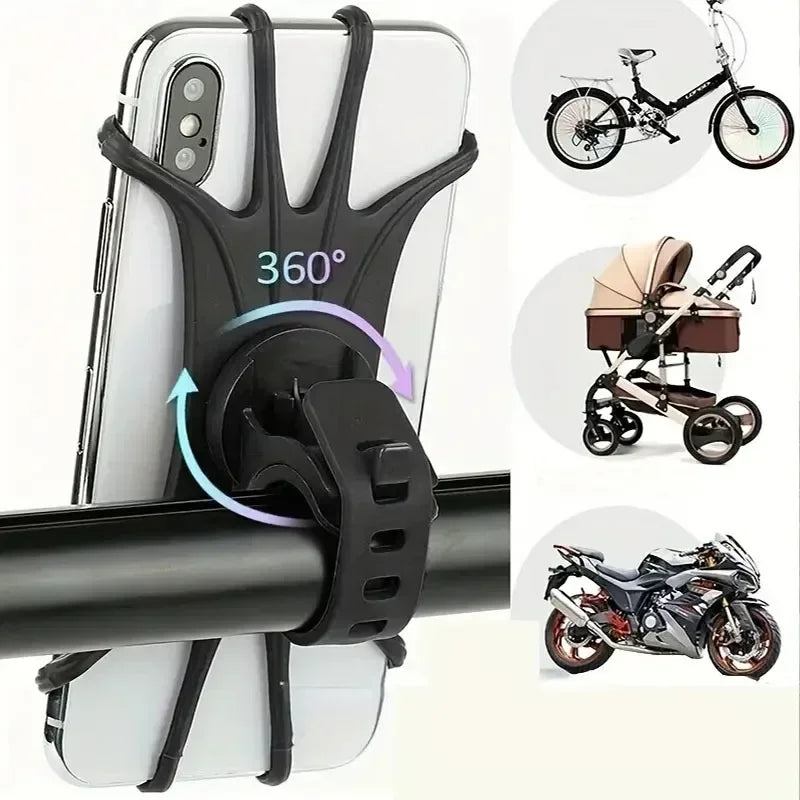 360 Rotatable Silicone Bike & Motorcycle Phone Holder – Universal Handlebar Mount