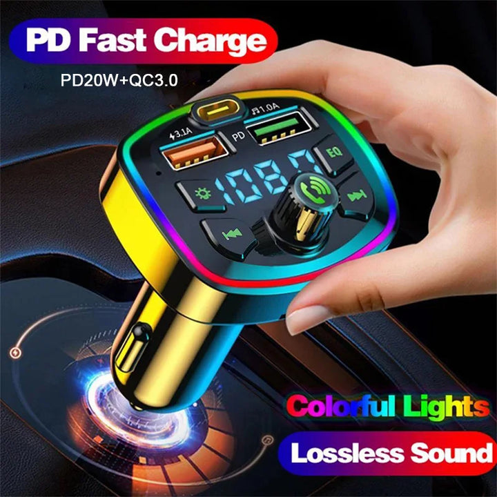 Bluetooth 5.0 FM Transmitter for Hands-Free Call, Car USB Charger, MP3 Player