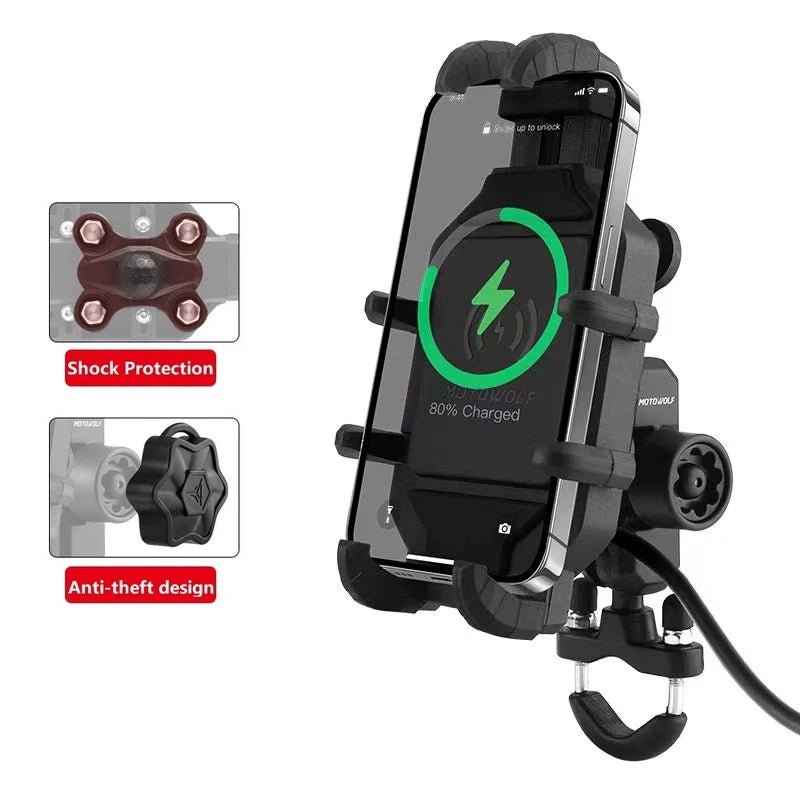 MOTOWOLF Motorcycle Wireless Charging Phone Mount – 3.0 Quick Charge GPS Holder
