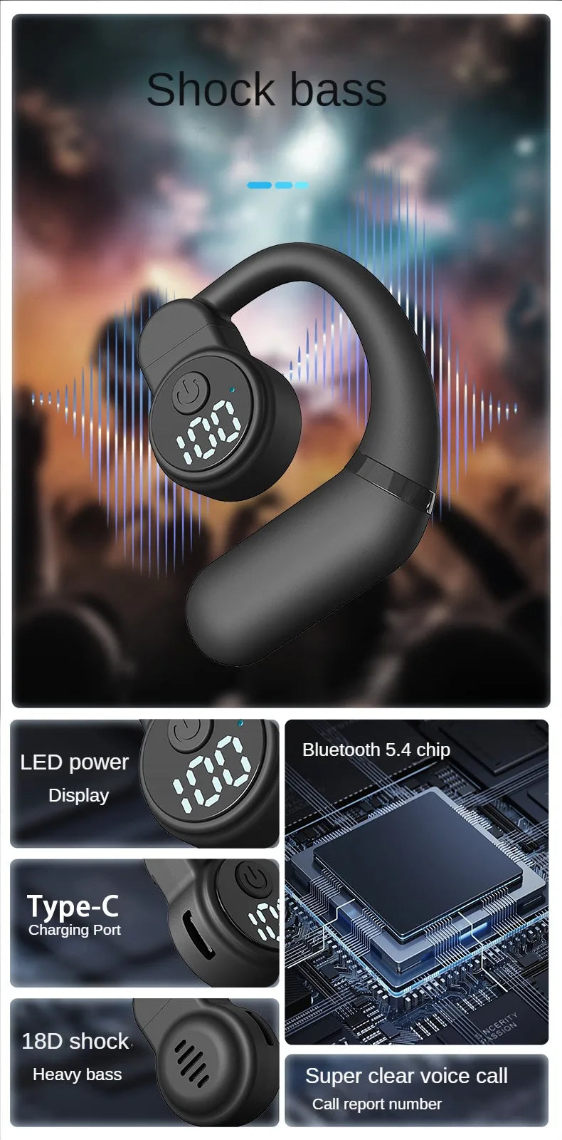 Kebidumei HOWS02 Ear Hook Wireless Headphones