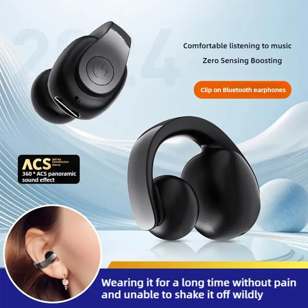 MOONBIFFY ANC Waterproof Bluetooth 5.4 Ear Clip Headphones for Sports