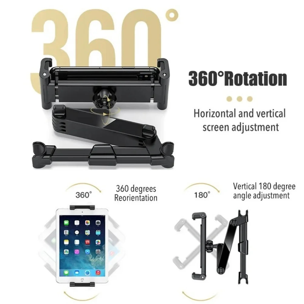 Car Headrest Tablet Holder – Universal Back Seat Mount for 5–12.9" Devices
