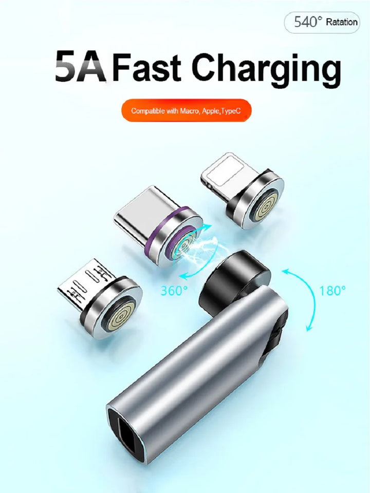 Bkiyougo 540° Magnetic Type-C Adapter | PD 5A Fast Charging | Data Transfer | iPhone & Android