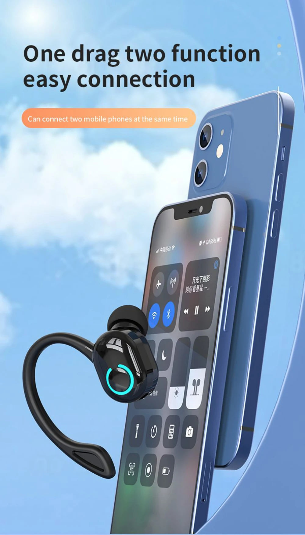 Active Noise Cancellation Wireless Ear Hook Headset