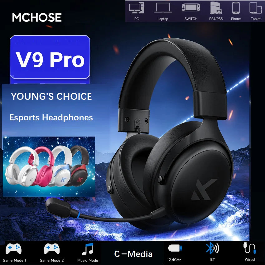 MCHOSE V9 Pro Gaming Headset Tri-Mode Wireless ANC 7.1 Surround