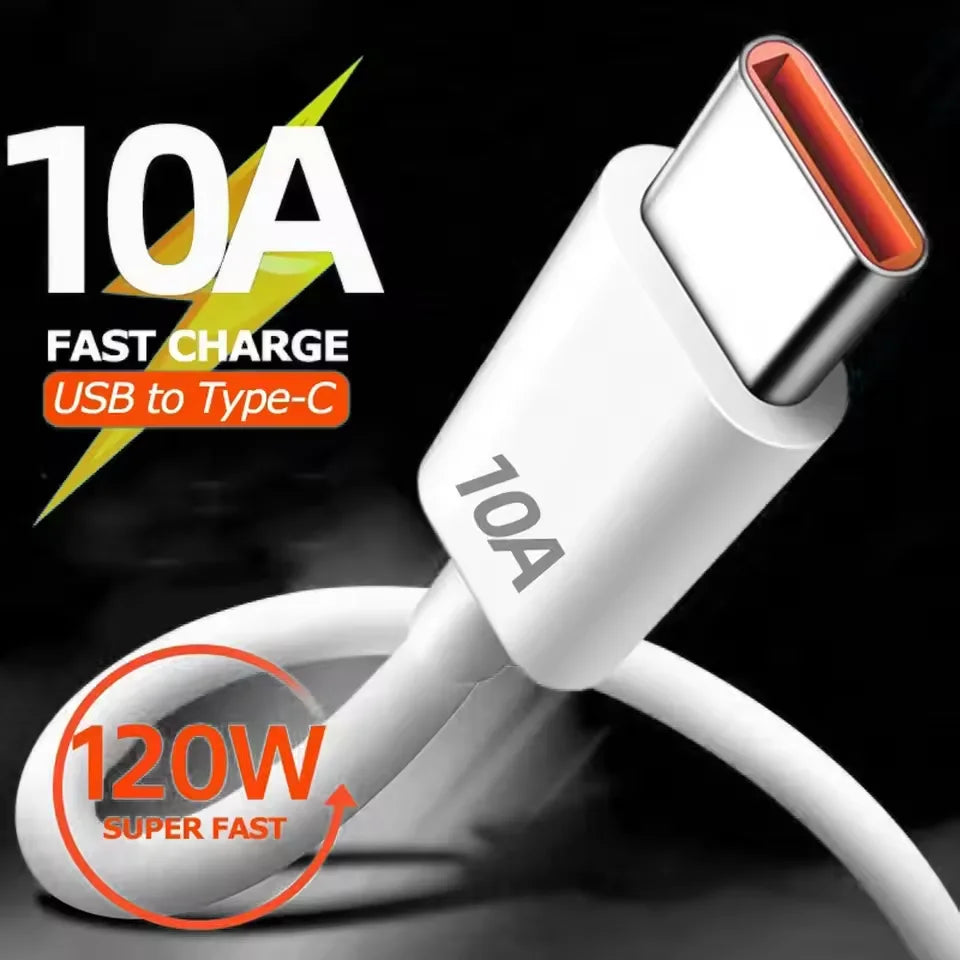 120W 10A USB-A to Type-C Super Fast Charge Cable | Quick Charge Data Cord Xiaomi Samsung Huawei