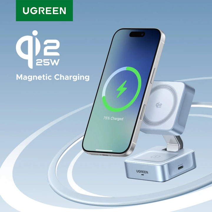 UGREEN MagFlow Qi2.2 25W 2-in-1 Magnetic Charger Stand
