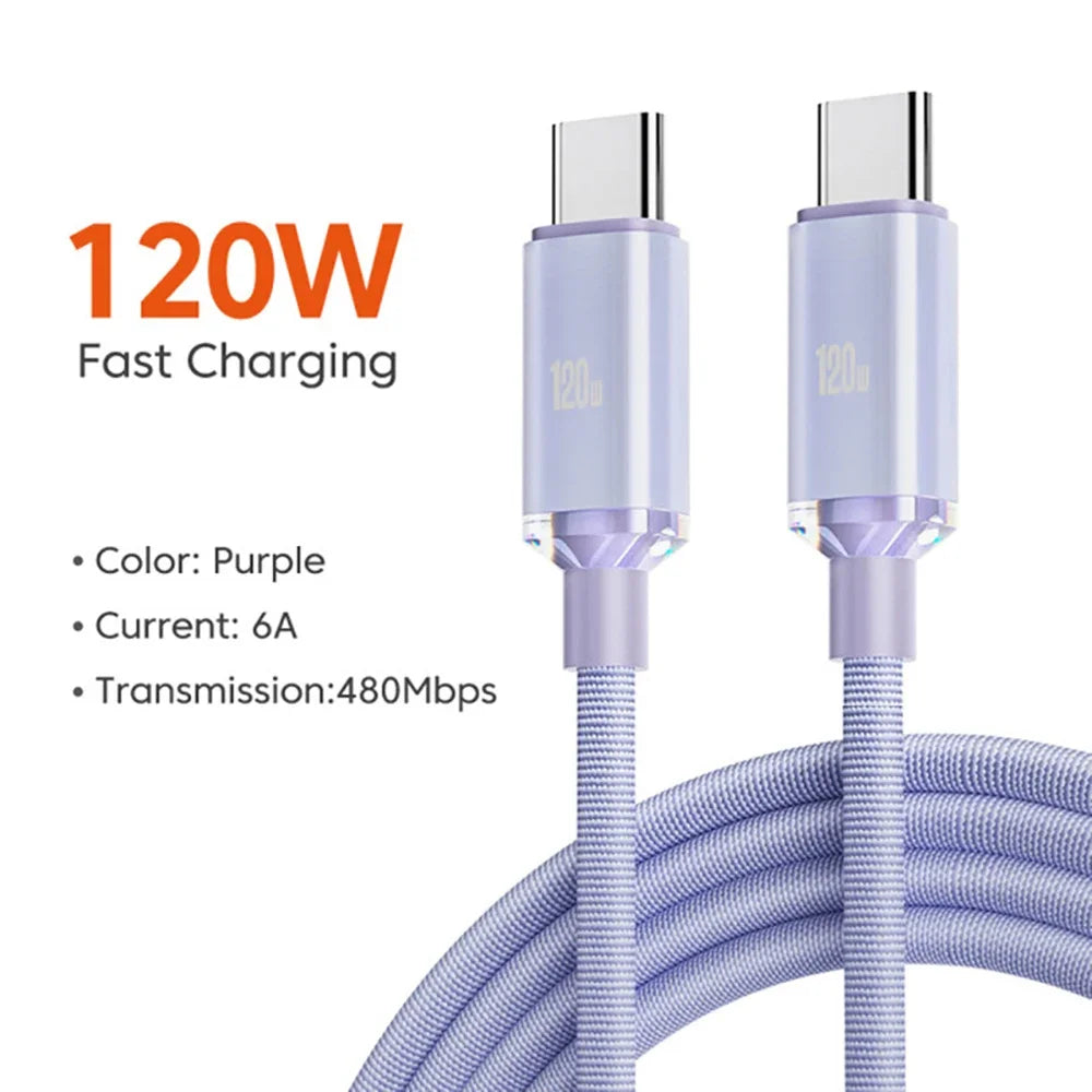 120W 6A USB-A to USB-C Fast Charging Cable | Braided Data Cord Xiaomi Oppo Samsung PD Quick Charge