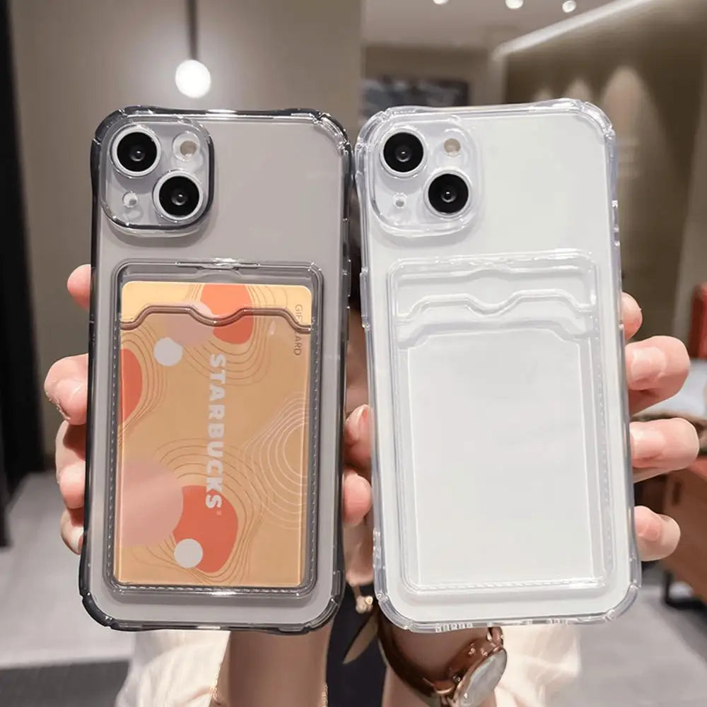Transparent iPhone Case with Card Slot - Slim Shockproof Cover