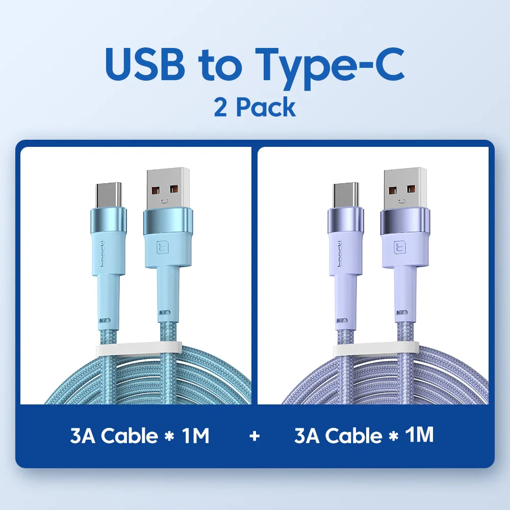 Toocki 2-Pack 3A USB-A to Type-C Cable | Fast Charging Braided Cord Xiaomi Realme Poco Samsung