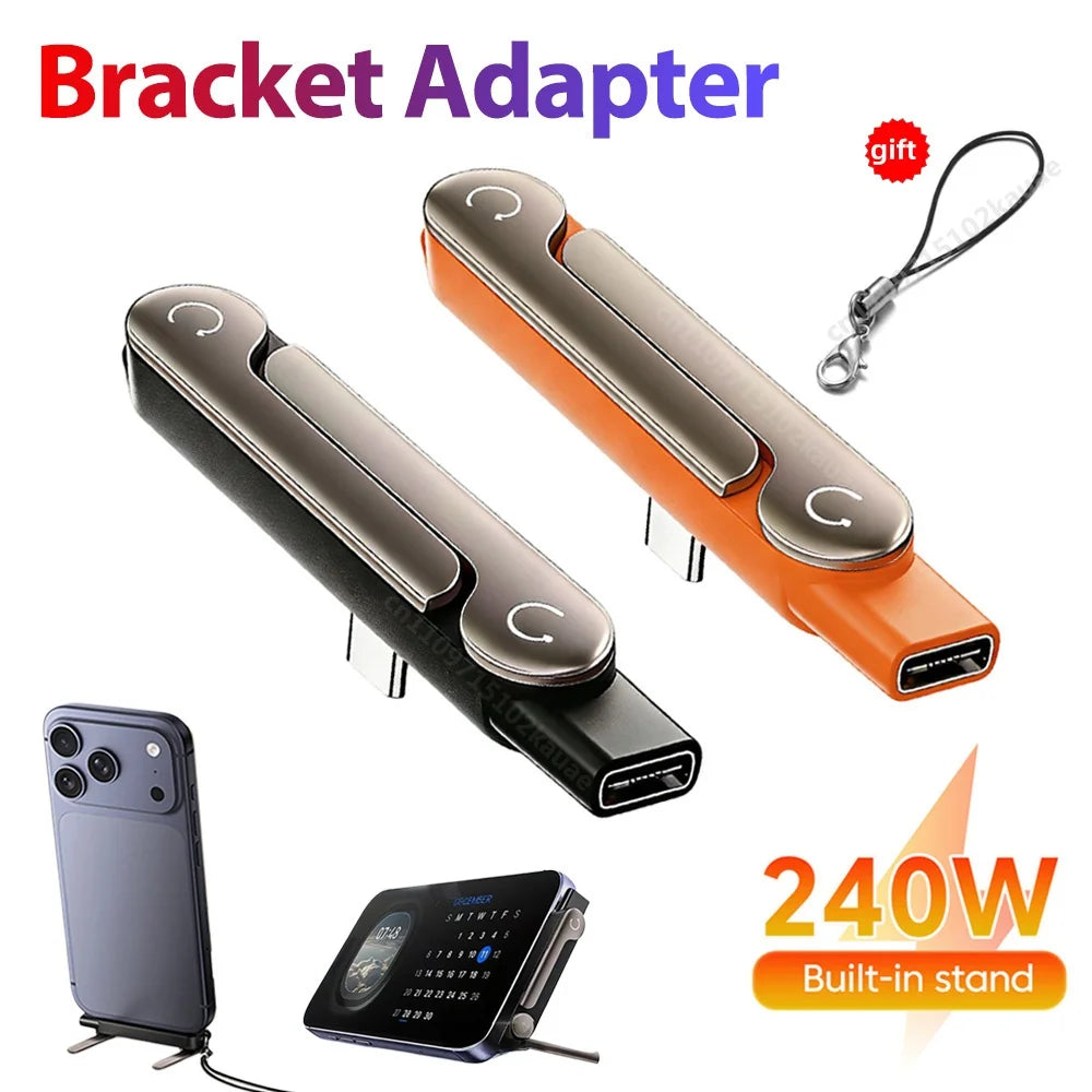 240W USB-C Adapter, Male to Female OTG with Foldable Stand