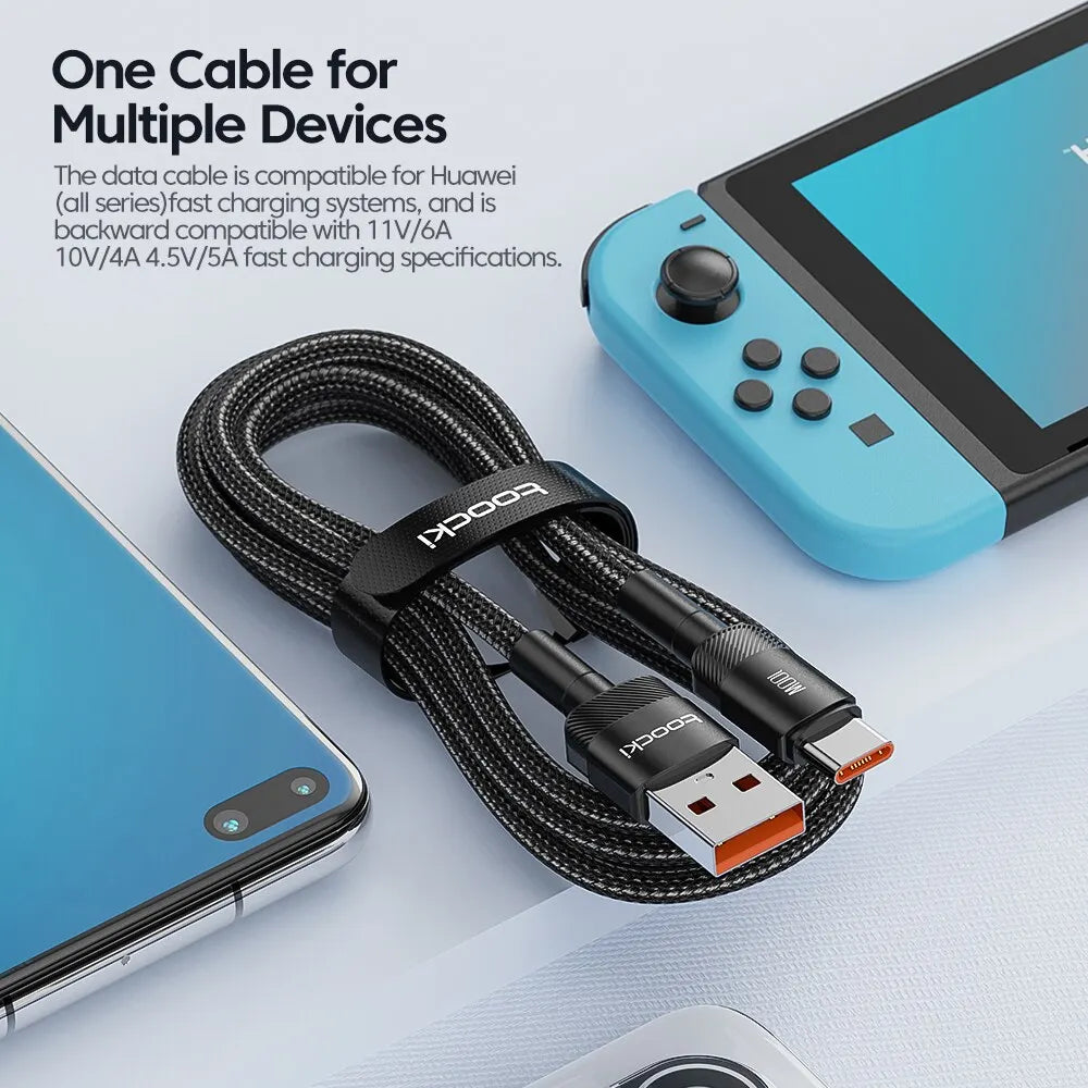Toocki 6A USB-C Fast Charging Cable | 100W PD Braided Cord iPhone 15 Huawei Realme Oppo OnePlus