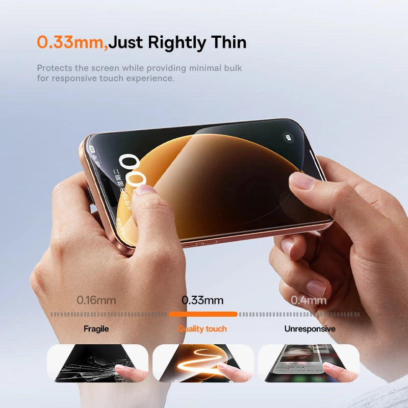 Baseus Crystal HD Tempered Glass iPhone 17 16 15 14 13 12 Pro Max Anti-Spy Dust-Free 0.33mm 95% Clear