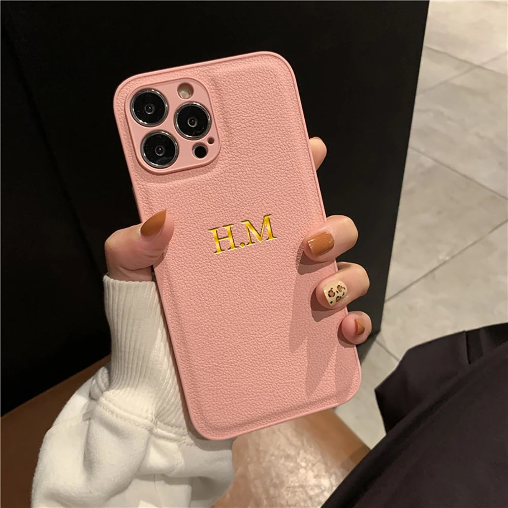 Custom Personalized Luxury PU Leather iPhone Case - Gift Cover for iPhone 11 to 17 Pro Max Air