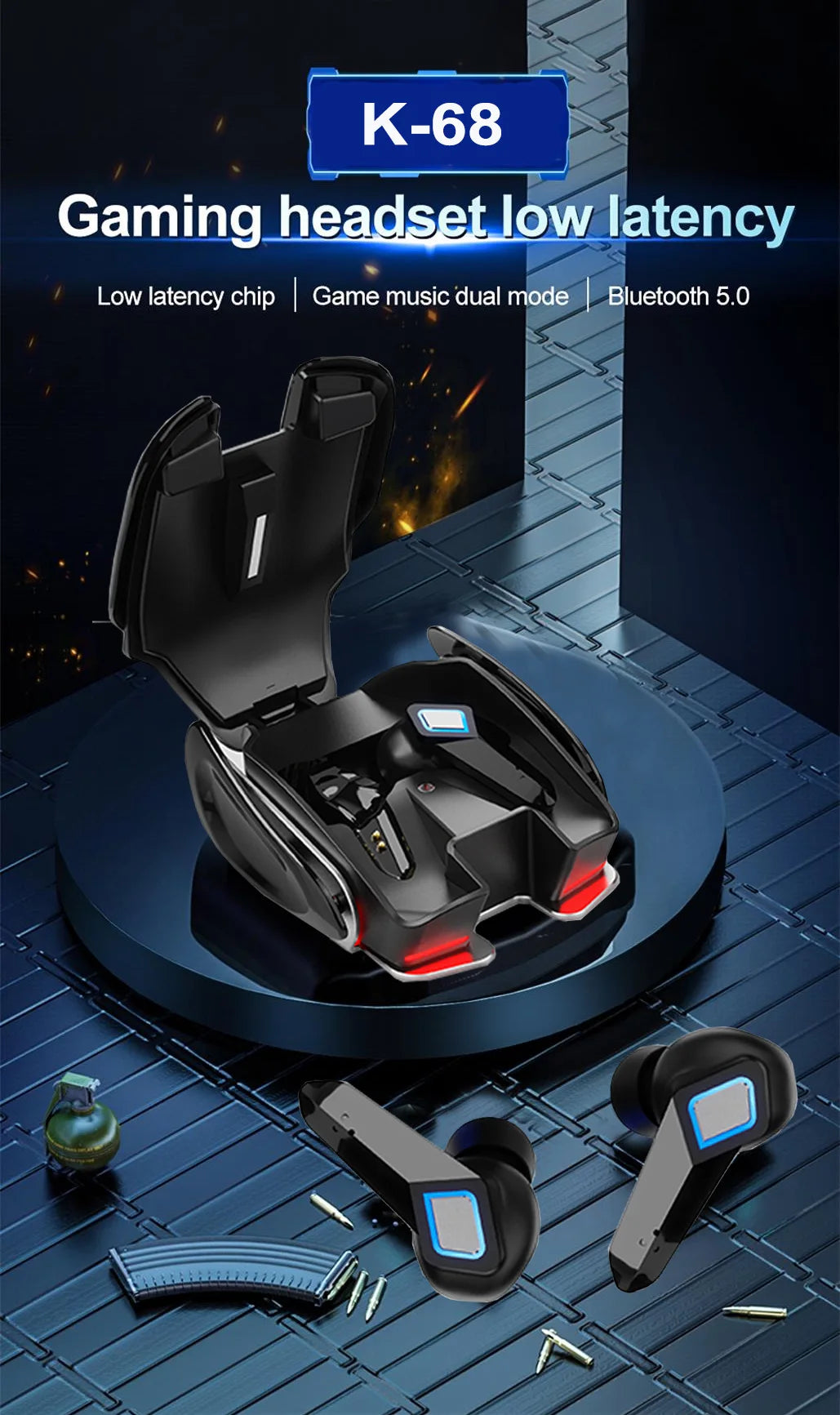 PloutoRich Bluetooth 5.0 Gaming Earbuds