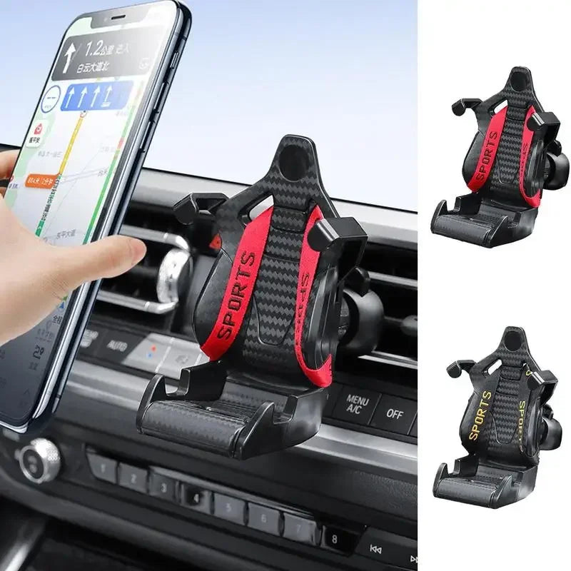 Racing Car Phone Holder – Carbon Fiber Air Vent Mount Auto-Adjust 360° Rotate