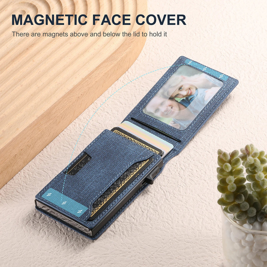 PU Leather Magnetic Card Holder Wallet Kickstand 12-Card