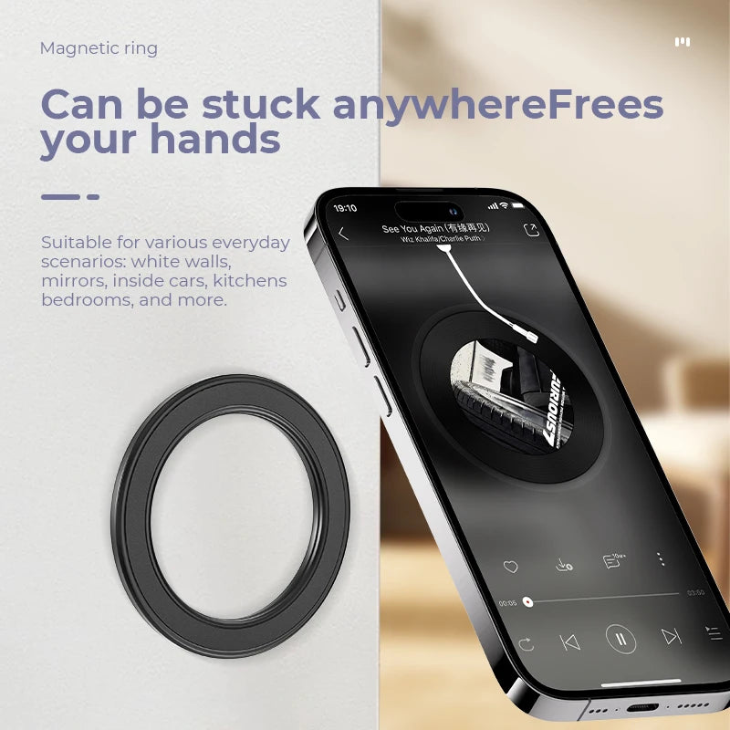 Strong Magnetic Ring Phone Holder | MagSafe Wall Car Dashboard Mount | iPhone 15 Universal Stand