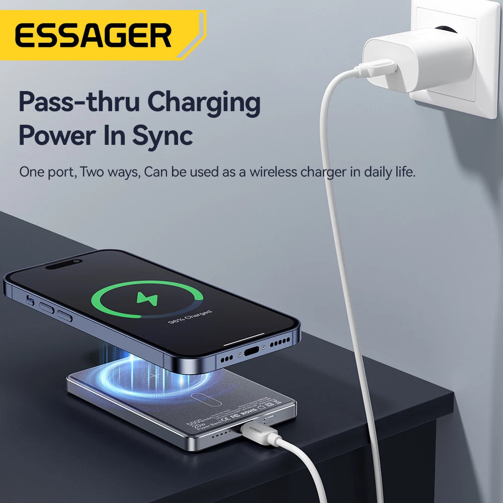 Essager 5000mAh Magnetic Wireless Power Bank 20W Fast Charging for iPhone 17 16 15 14 MagSafe