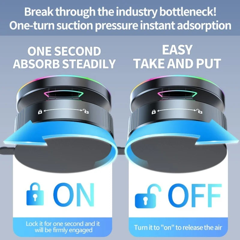KEBETEME 15W Wireless Charging Car Mount – Vacuum Suction Magnetic Phone Holder