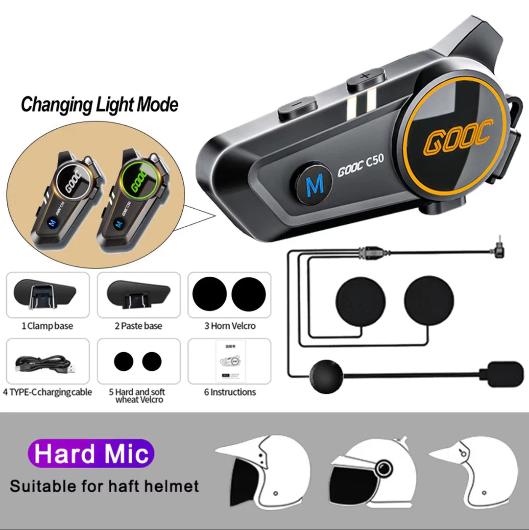 VELEV C50 Waterproof Bluetooth Motorcycle Helmet Headset — waterproof motorcycle helmet headset