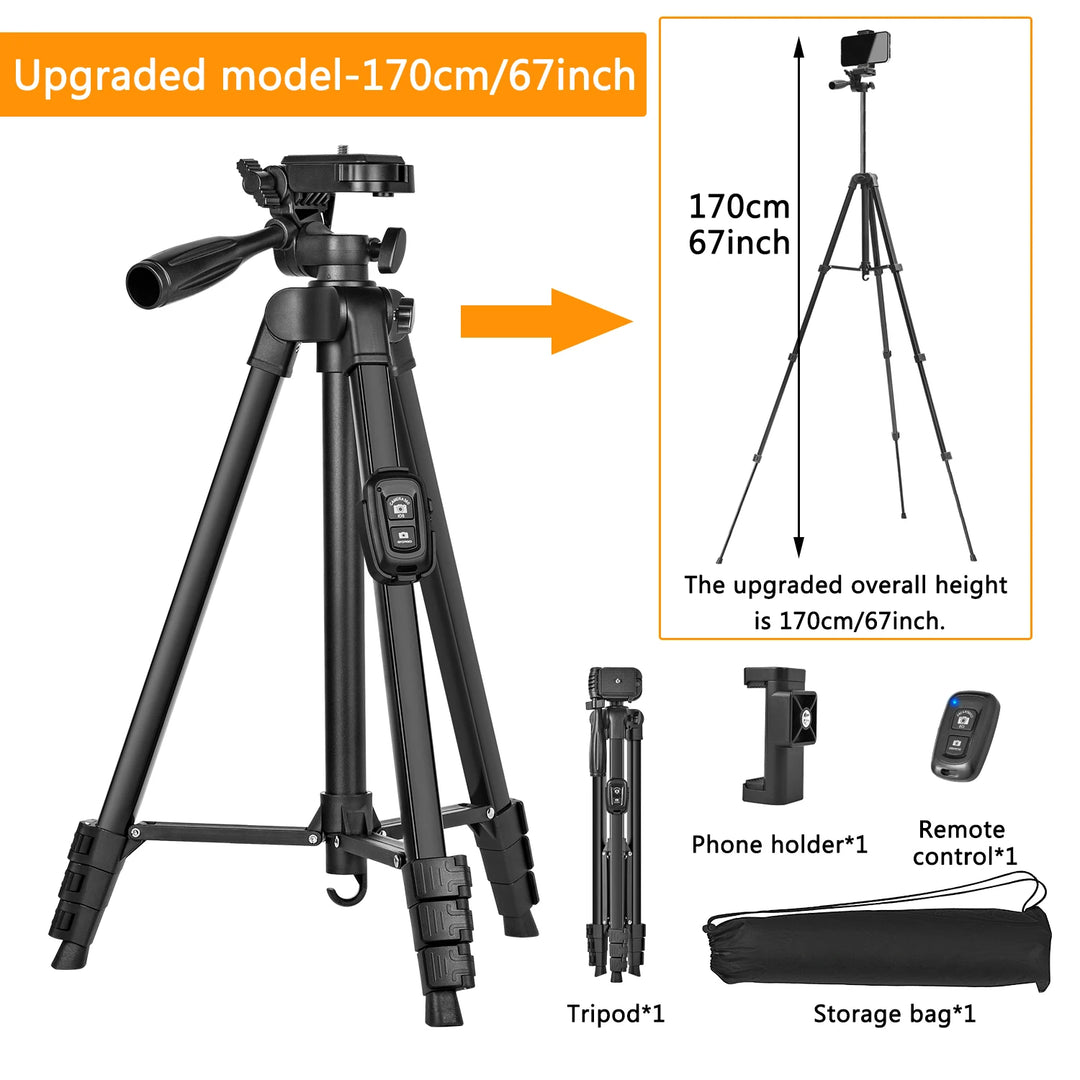 60" Aluminum Tripod with Remote DSLR Phone Camera Stand