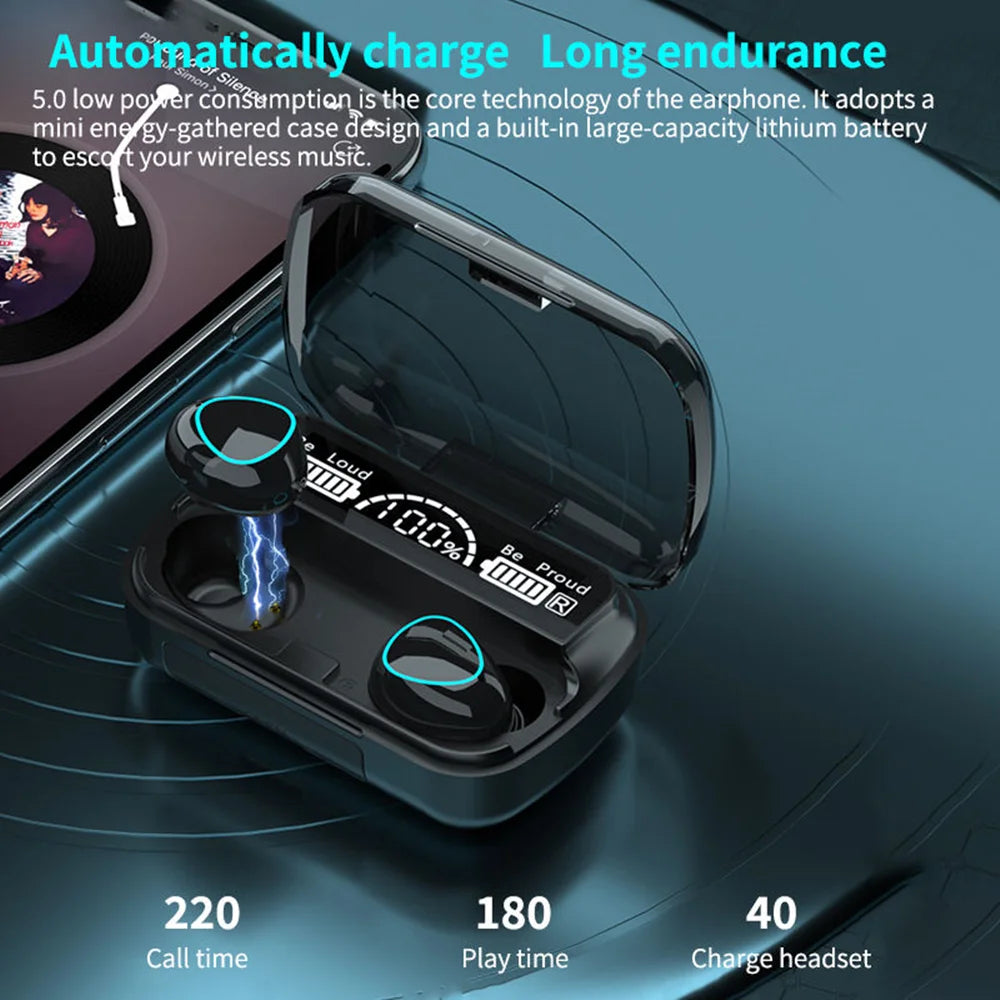 M10 Wireless Earbuds with Power Bank Charging Case Sports