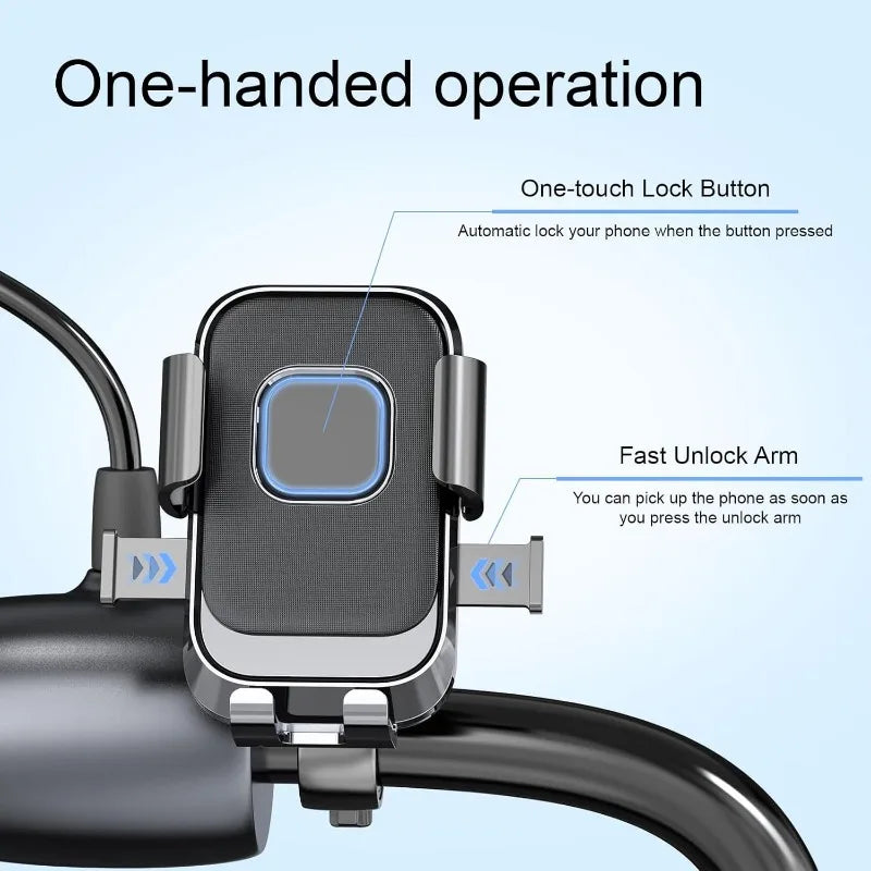 360° Bike Phone Mount – One-Hand Operation Handlebar Holder 4–6.9"