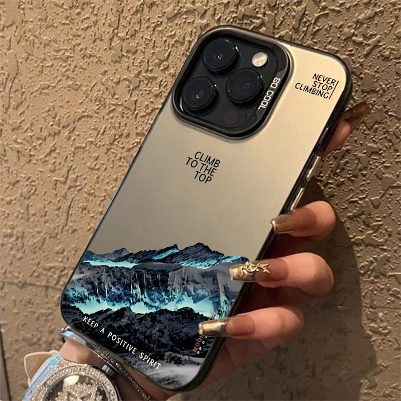 Snow Mountain Sunset Landscape Phone Case for iPhone 11-17 Pro Max – Electroplate Silver