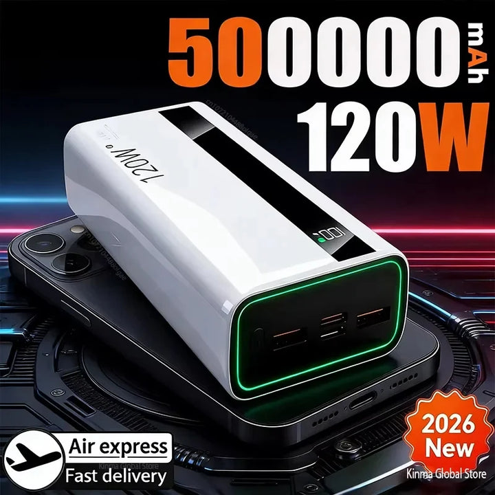 120W Fast Charging Power Bank - 500000mAh Portable Power Bank