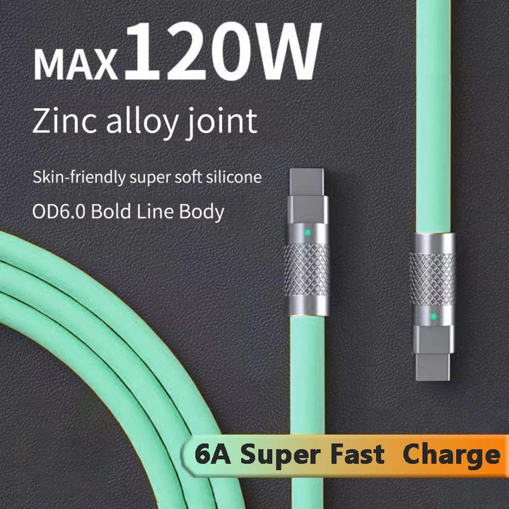 120W 6A Super Fast Charge USB-C to C Liquid Silicone Cable | PD Quick Charge 1M 2M Cord