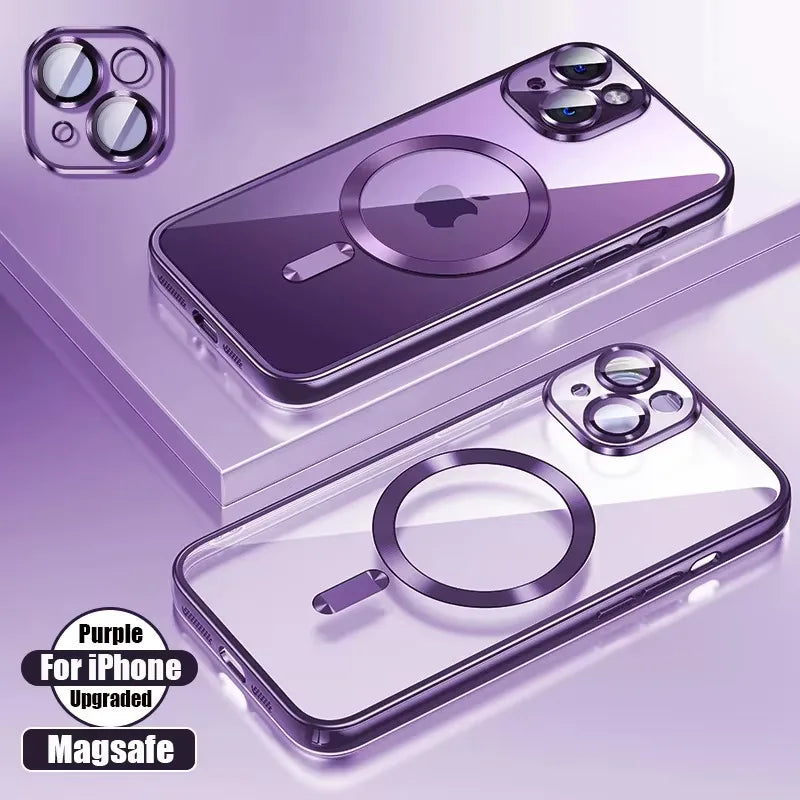 BYGJMY Clear Plating MagSafe Case for iPhone 16 Plus 15 14 13 12 11 Pro Max — iPhone 16 Plus Clear MagSafe Case