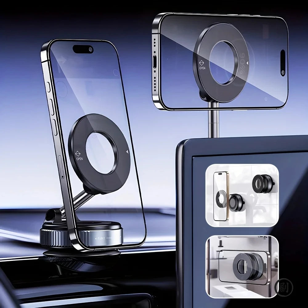 Foldable Magnetic Vacuum Phone Holder | 360° Adjustable Mount for Car Desk Bathroom Gym Mirror