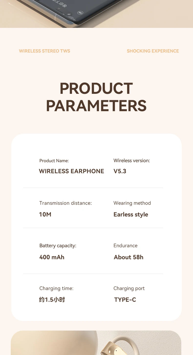 Bluetooth 5.3 Open-Ear Earphones with Active Noise Cancellation