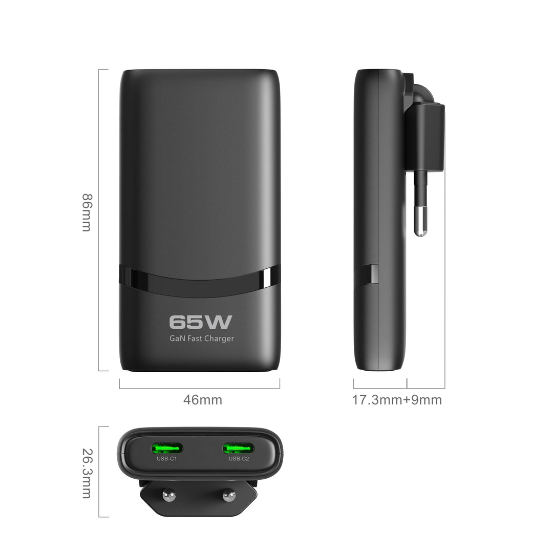 deepartner 65W GaN Dual USB-C Charger - Foldable Plug