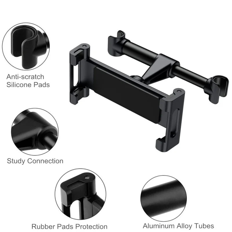 Car Headrest Tablet Phone Mount – Back Seat Holder for iPad & 4.7–13" Devices